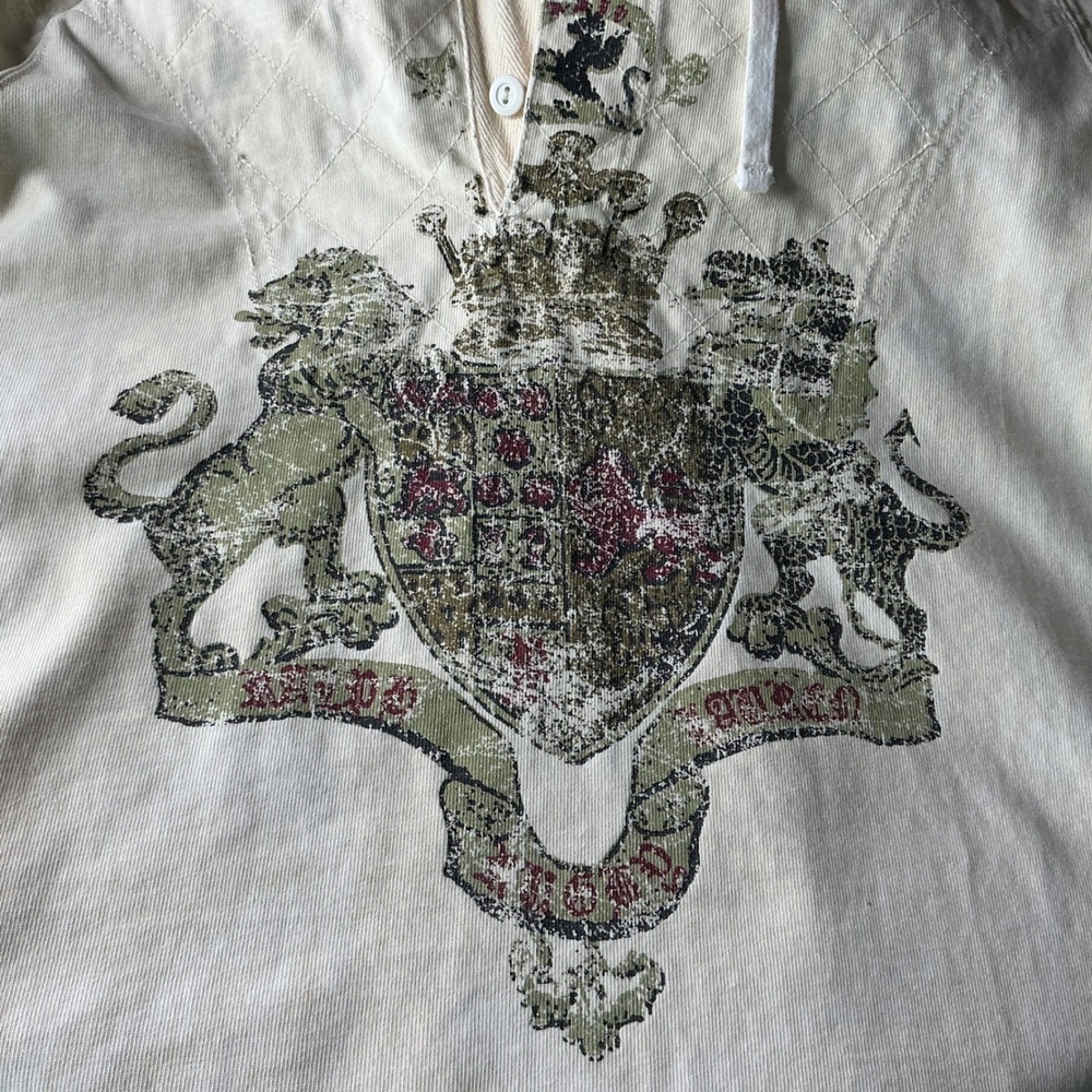 Rugby Ralph Lauren Crest Hoodie Shirt L Ivory Cotton Henley Preppy Vintage - Picture 7 of 7
